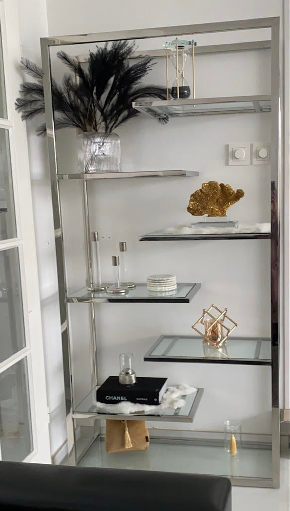 Wandmeubel Denver zilver met glas, Met plank(en), Gebruikt, 200 cm of meer, Ophalen of Verzenden