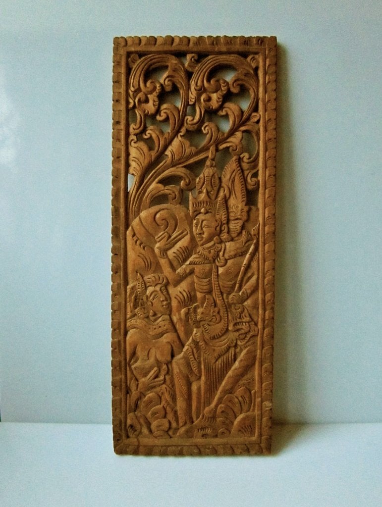 Opengewerkt houten paneeltje van Bali, 48 x 19 cm, handwerk, Hout, Handgemaakt, Ophalen of Verzenden, Indonesië