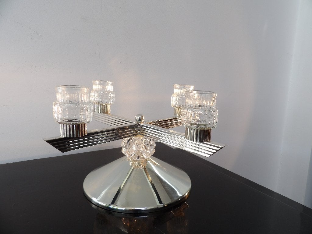 Sixties design Kandelaar WMF/Quist, verzilverd/kristal glas, Ophalen of Verzenden, Kristal