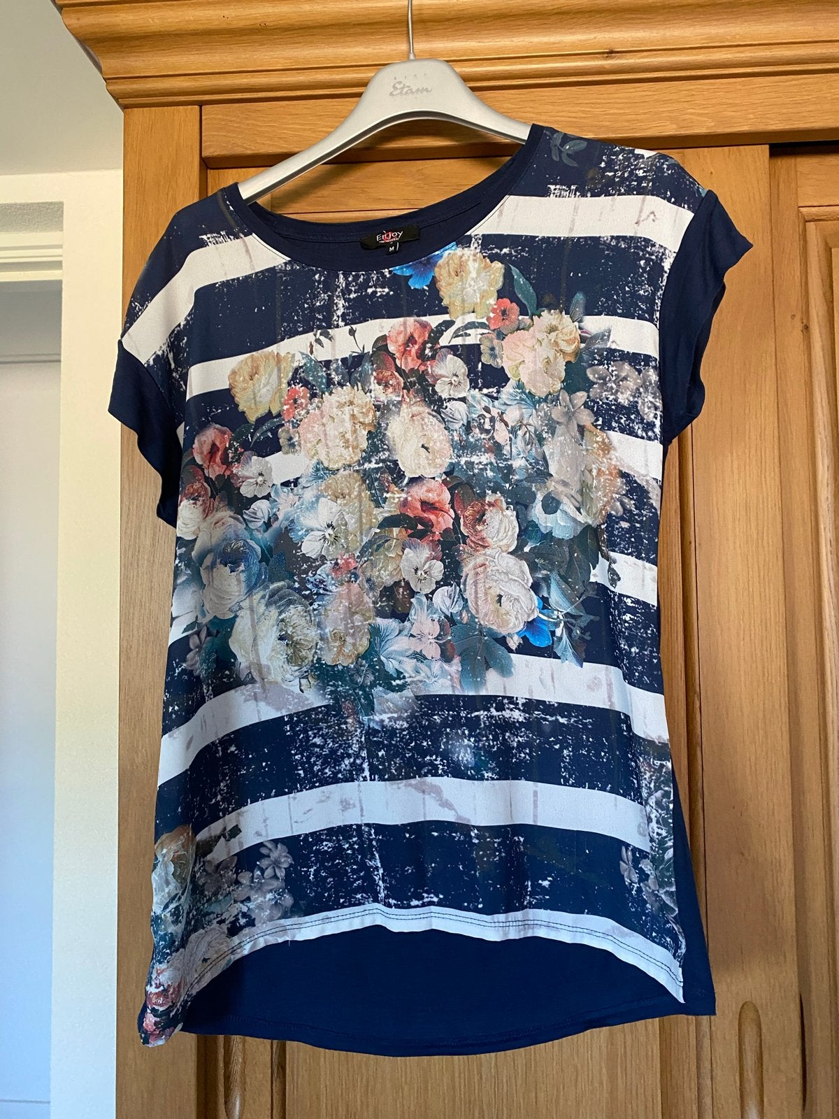 Enjoy Dames T-shirt met bloemenprint maat 40/42, Maat 38/40 (M), Blauw, Ophalen of Verzenden, Zo goed als nieuw