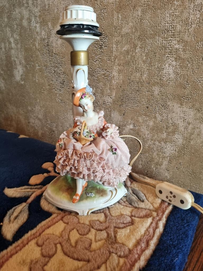 Antieke Saksisch Dresden Porseleinen Schemerlamp, Ophalen of Verzenden