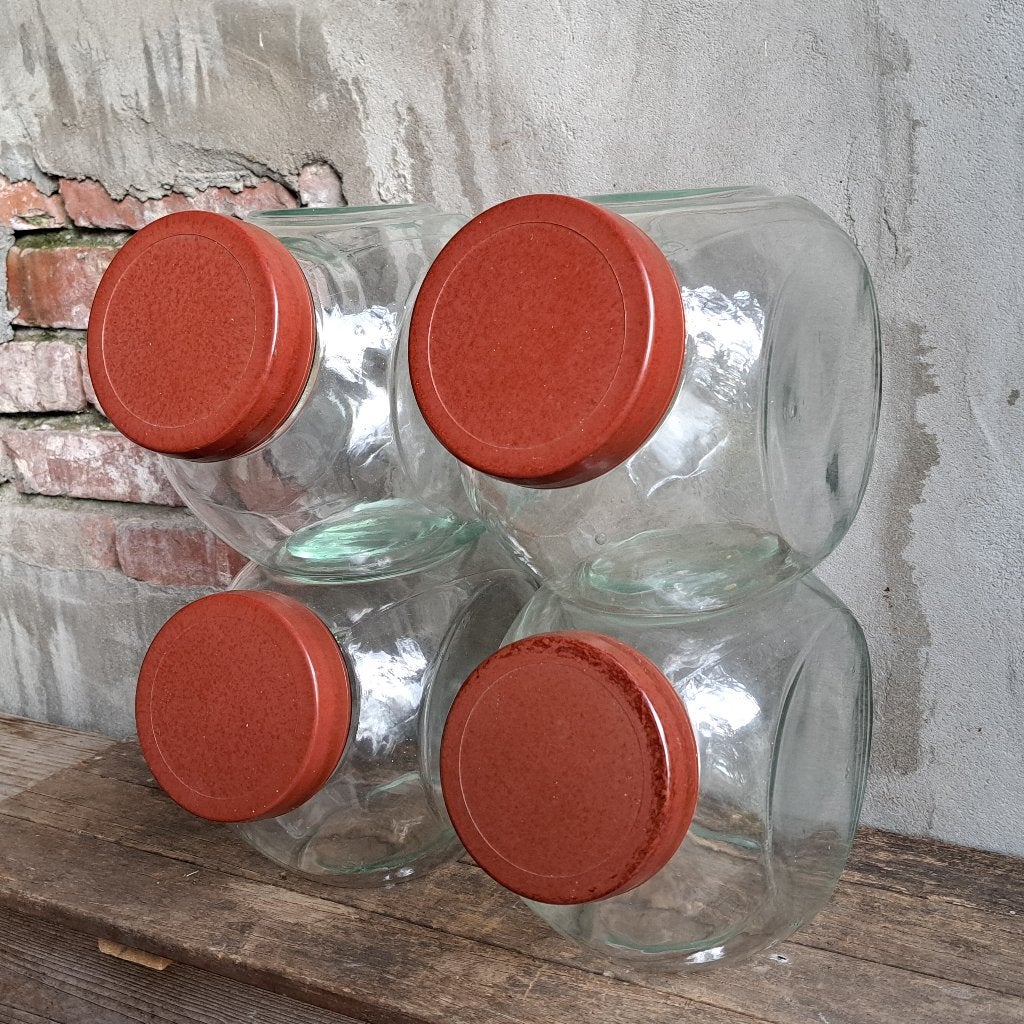 1x Oude glazen snoeppot bakelieten deksel stapelbaar *Etage3, Gebruikt, ., Ophalen of Verzenden, .