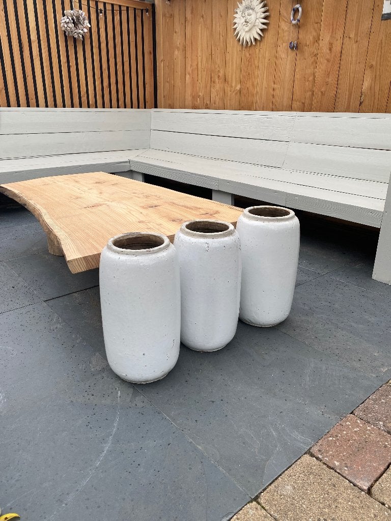 Drie gave grote intratuin potten, Ophalen, Gebruikt, Rond, Minder dan 25 cm