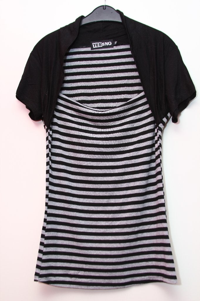 Yes or No, shirt XS, bolero, zwart grijs gestreept, Zwart, Ophalen of Verzenden, Zo goed als nieuw, Korte mouw