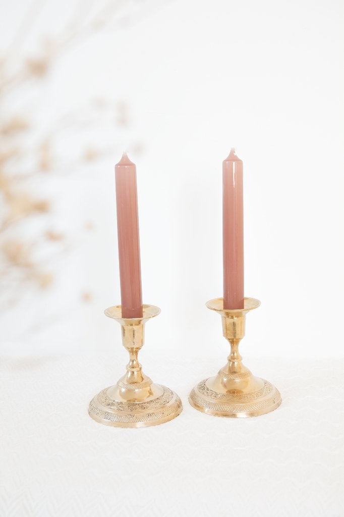 Vintage messing kandelaren bloemen - set van 2, Ophalen of Verzenden, Koper of Brons
