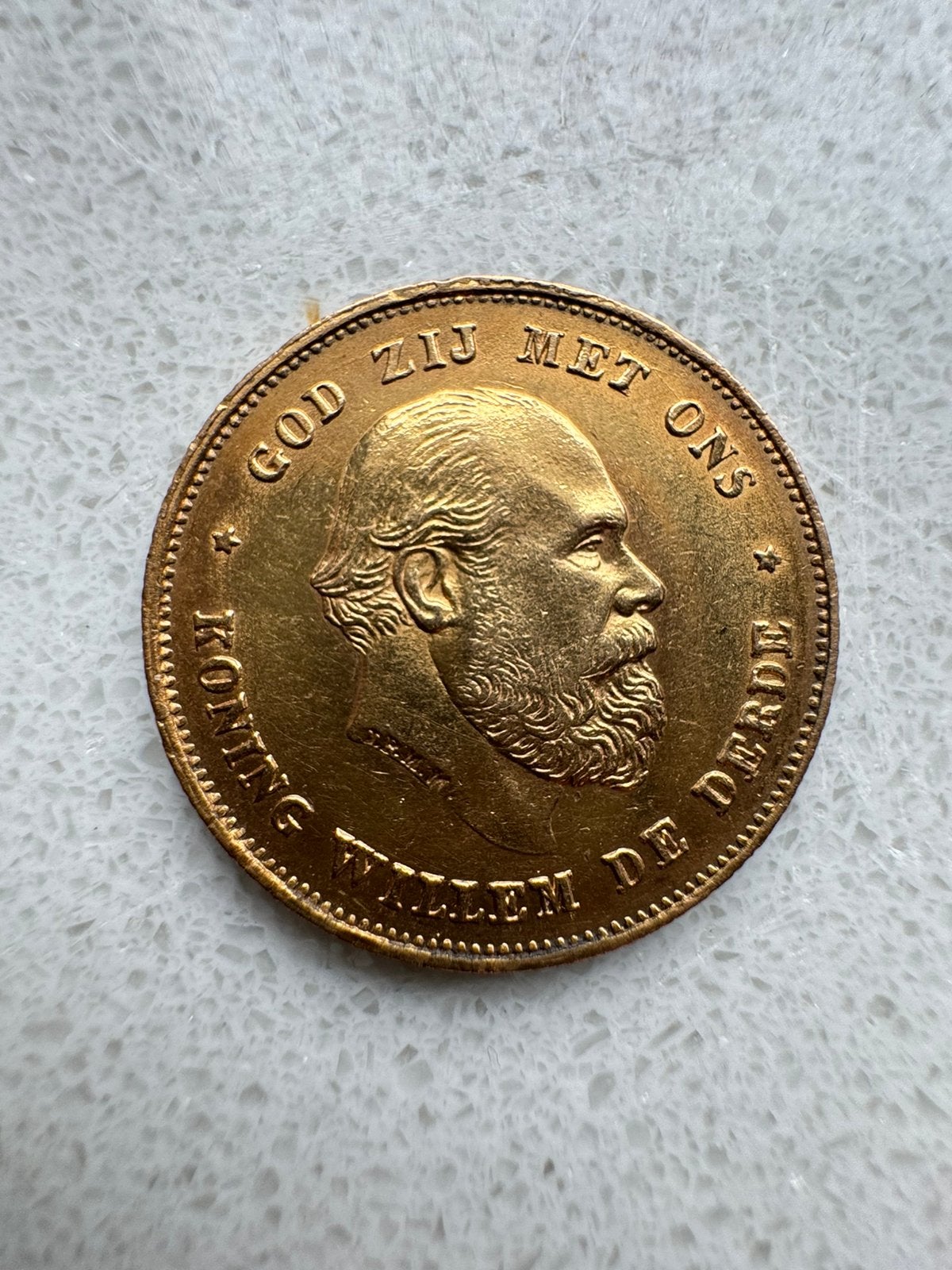 Gouden tientje Gulden Willlem III 1875/74 overslag., Koning Willem III, Losse munt, 10 gulden, Goud