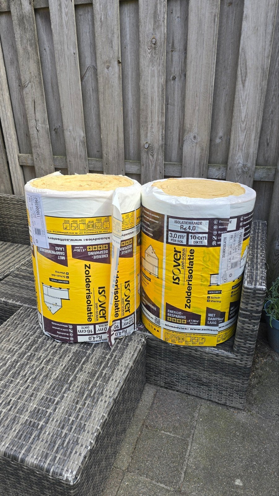 2 rollen Isover zolderisolatie glaswol 16cm Rd 4.0, 12 cm of meer, Nieuw, 5 tot 10 m², Glaswol