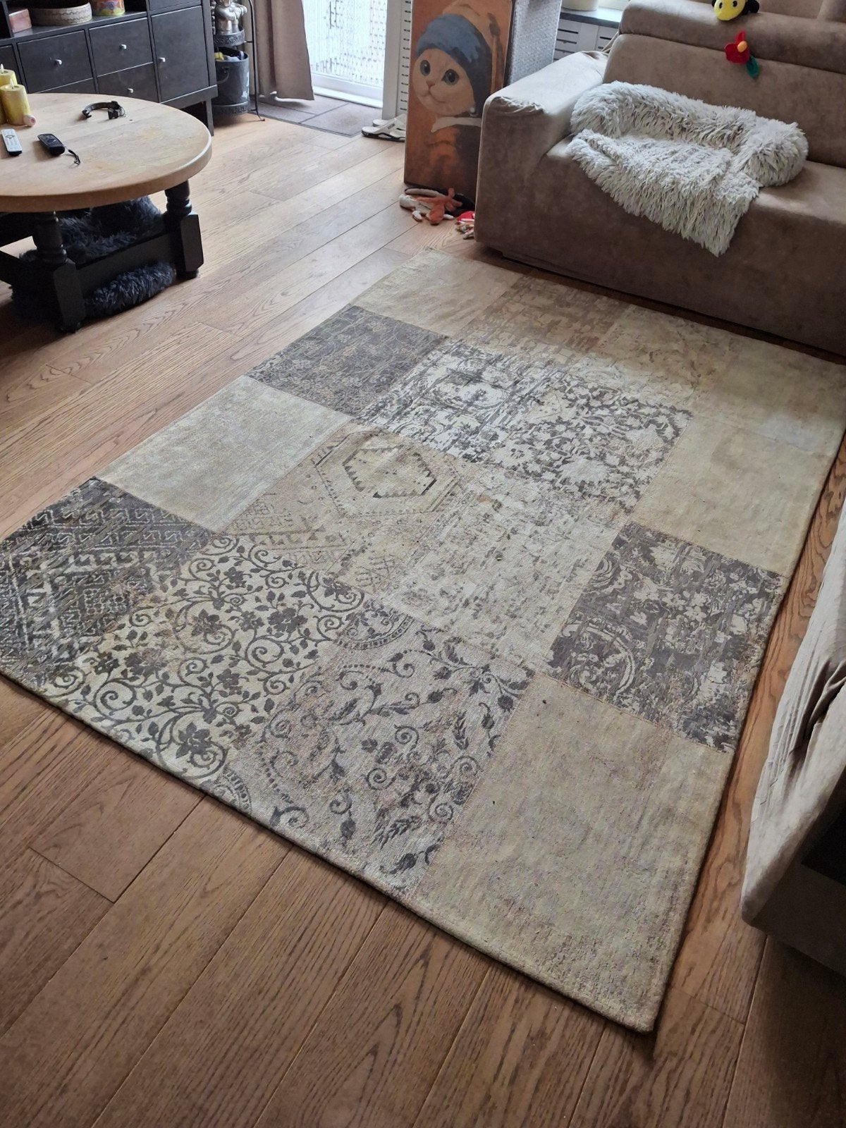 Net schoongemaakt vloerkleed met patchwork design, Ophalen, Patchwork, Vintage, Modern, Grijs, 150 tot 200 cm