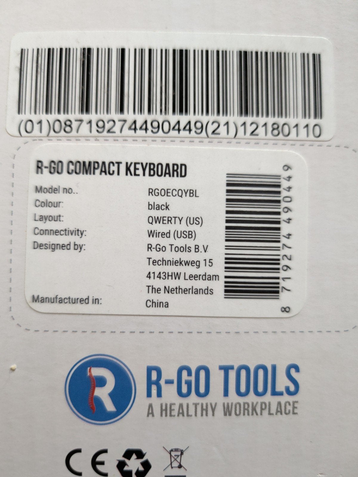 R-Go Compact Ergonomisch Toetsenbord - QWERTY (US) - Bedraad, Computers en Software, Nieuw, Ophalen of Verzenden, Ergonomisch