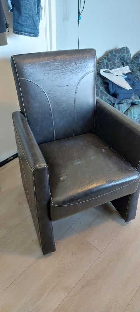 Donkergrijze stoel van kunstleer, Ophalen of Verzenden