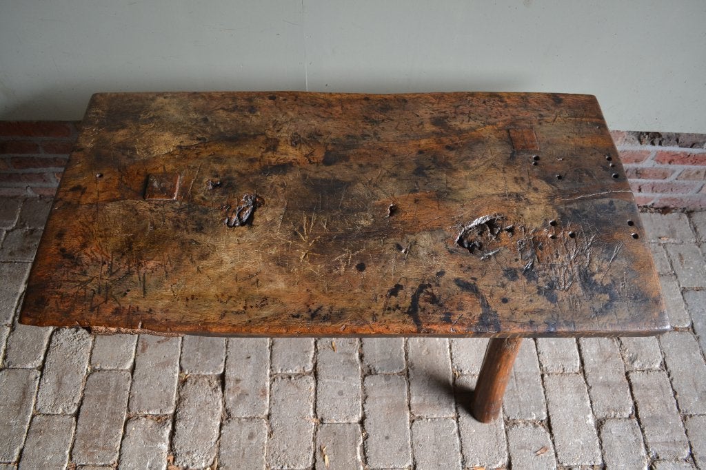 Prachtige antieke kastanje houten slagerstafel, salontafel, Verzenden