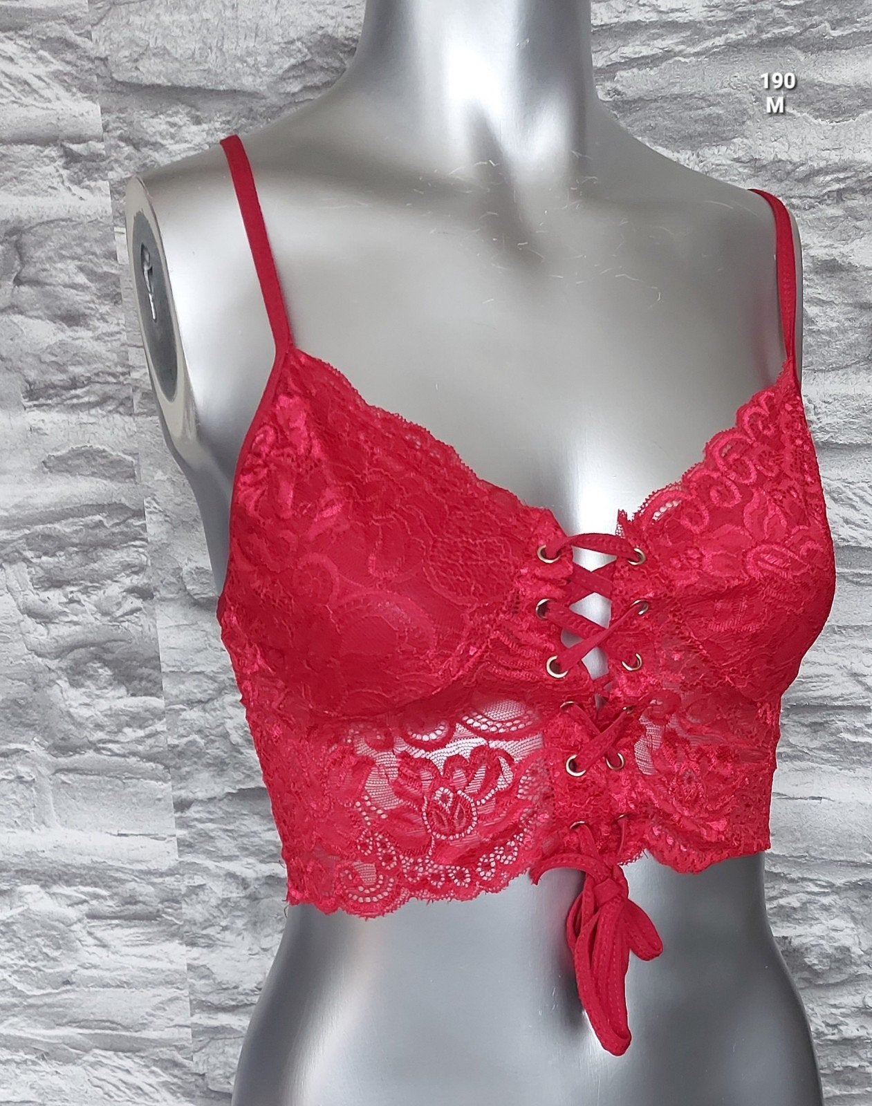 Rode kanten bralette met vetersluiting, Onbekend, Ophalen of Verzenden, Rood, BH