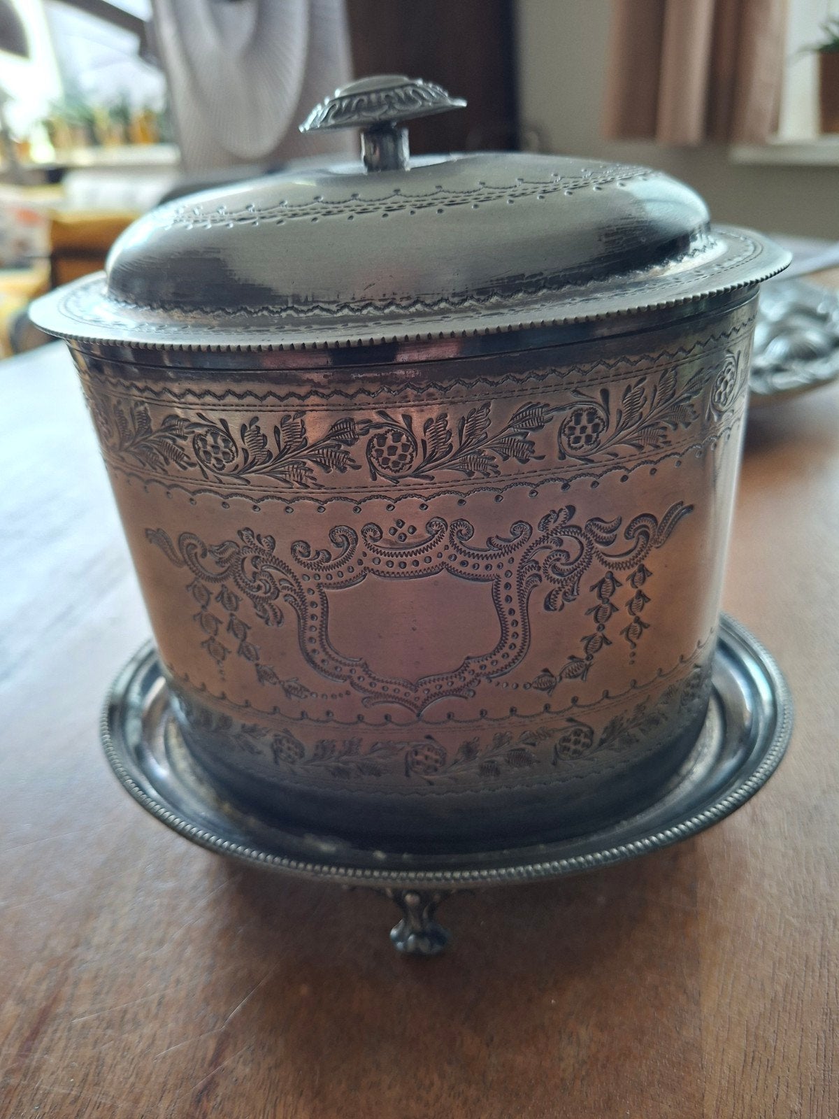 antieke, verzilverde biscuitdoos of 'biscuit barrel', Ophalen of Verzenden