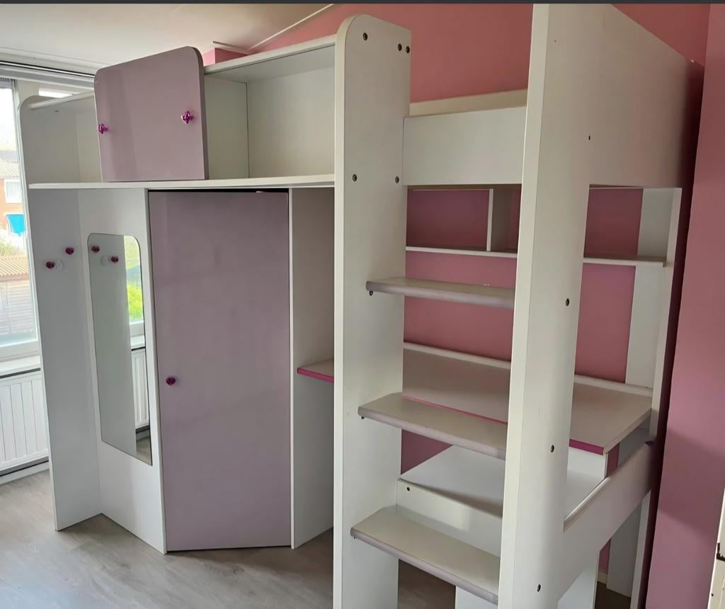 Hoogslaper met bureau, kledingkast en opbergruimte, Ophalen, Zo goed als nieuw, Hoogslaper