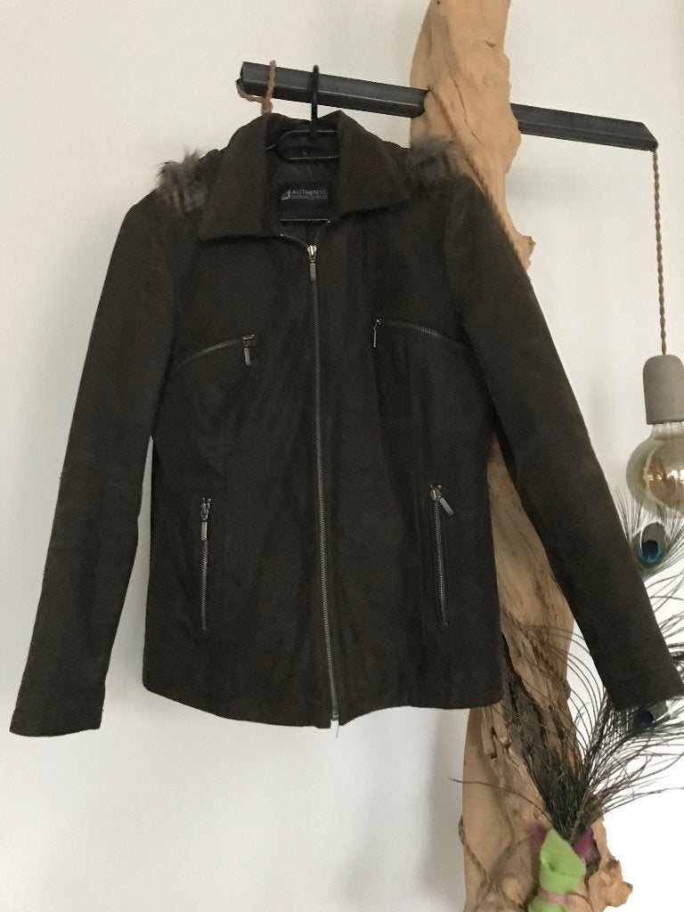 bruine suède damesjas, Kleding | Dames, Ophalen of Verzenden, Zo goed als nieuw, Maat 38/40 (M), Bruin