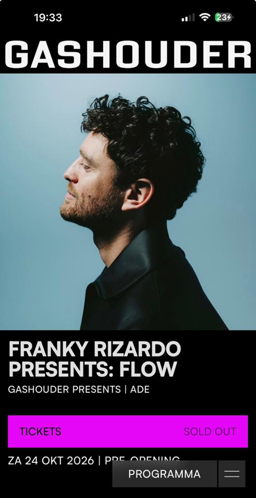 Franky Rizardo ADE 24 oktober 4+ tickets, Tickets en Kaartjes, Drie personen of meer, Oktober