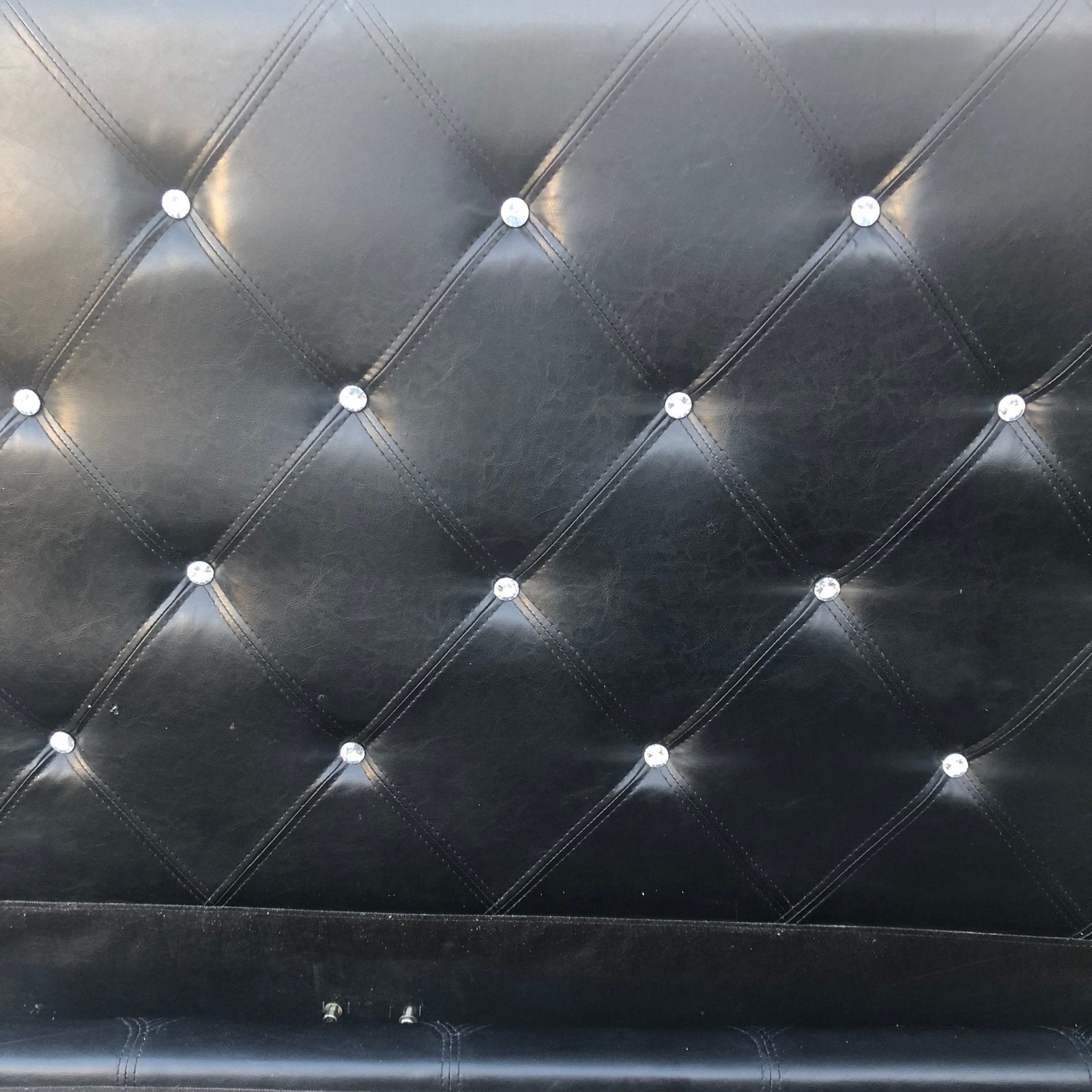 Zwart Skai lederen Bed met strass steentjes, Ophalen, Overige materialen, Verstelbaar, Zwart