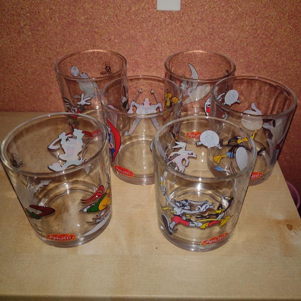 Looney Tunes Penotti glazen set van 6 stuks, Ophalen, Looney Tunes, Gebruikt, Gebruiksvoorwerp