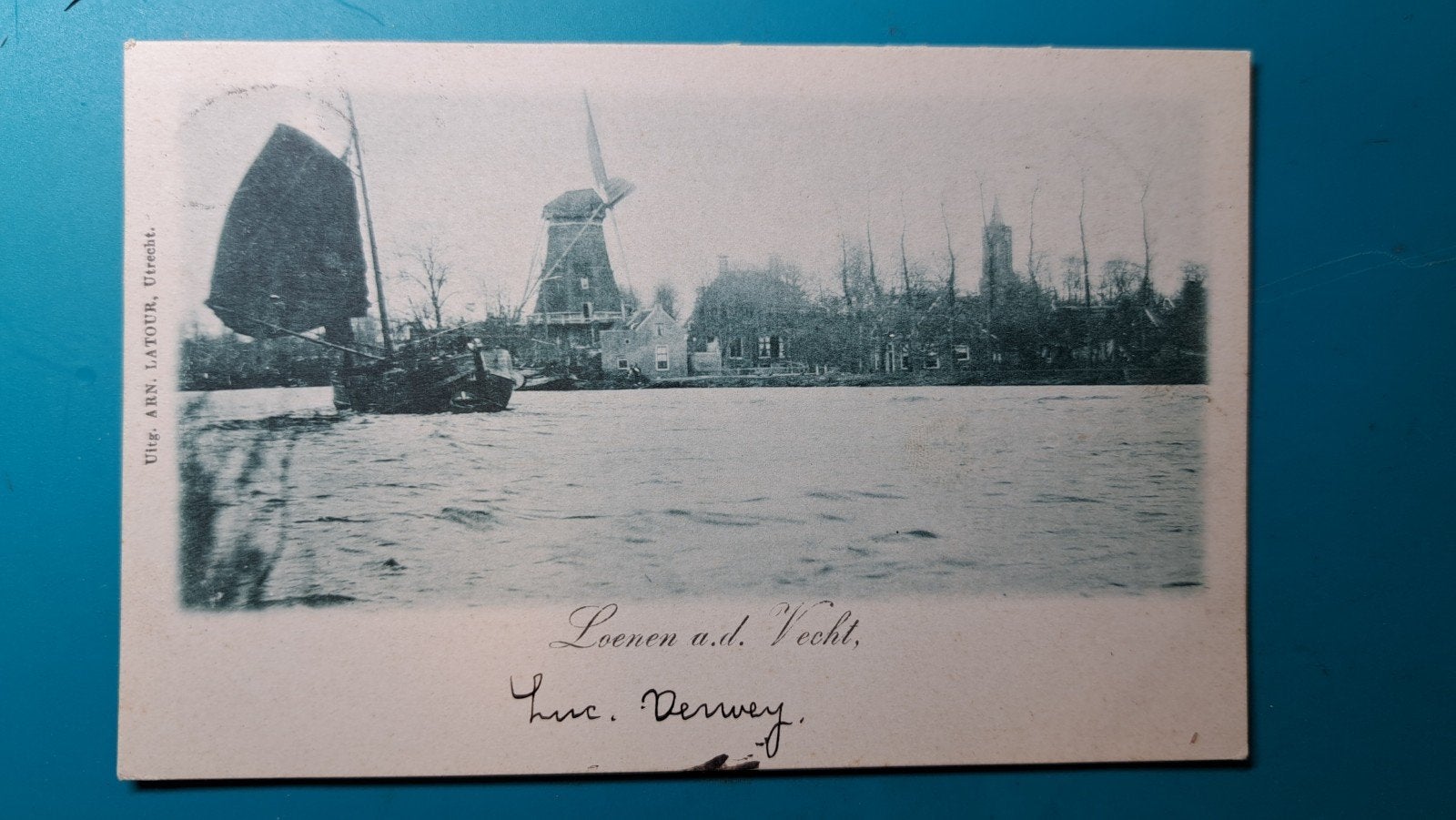 Loenen aan de Vecht, molen, zeilschip, kerk, jaar 1900, Verzenden, Voor 1920, Gelopen, Utrecht