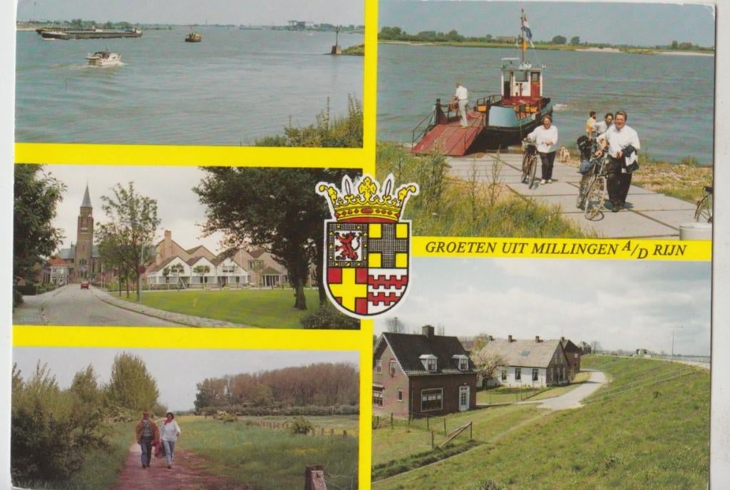 Millingen a/d Rijn 5 luik met Pontje met fietsers Ongelopen, Verzamelen, Ansichtkaarten | Nederland, Verzenden, 1980 tot heden