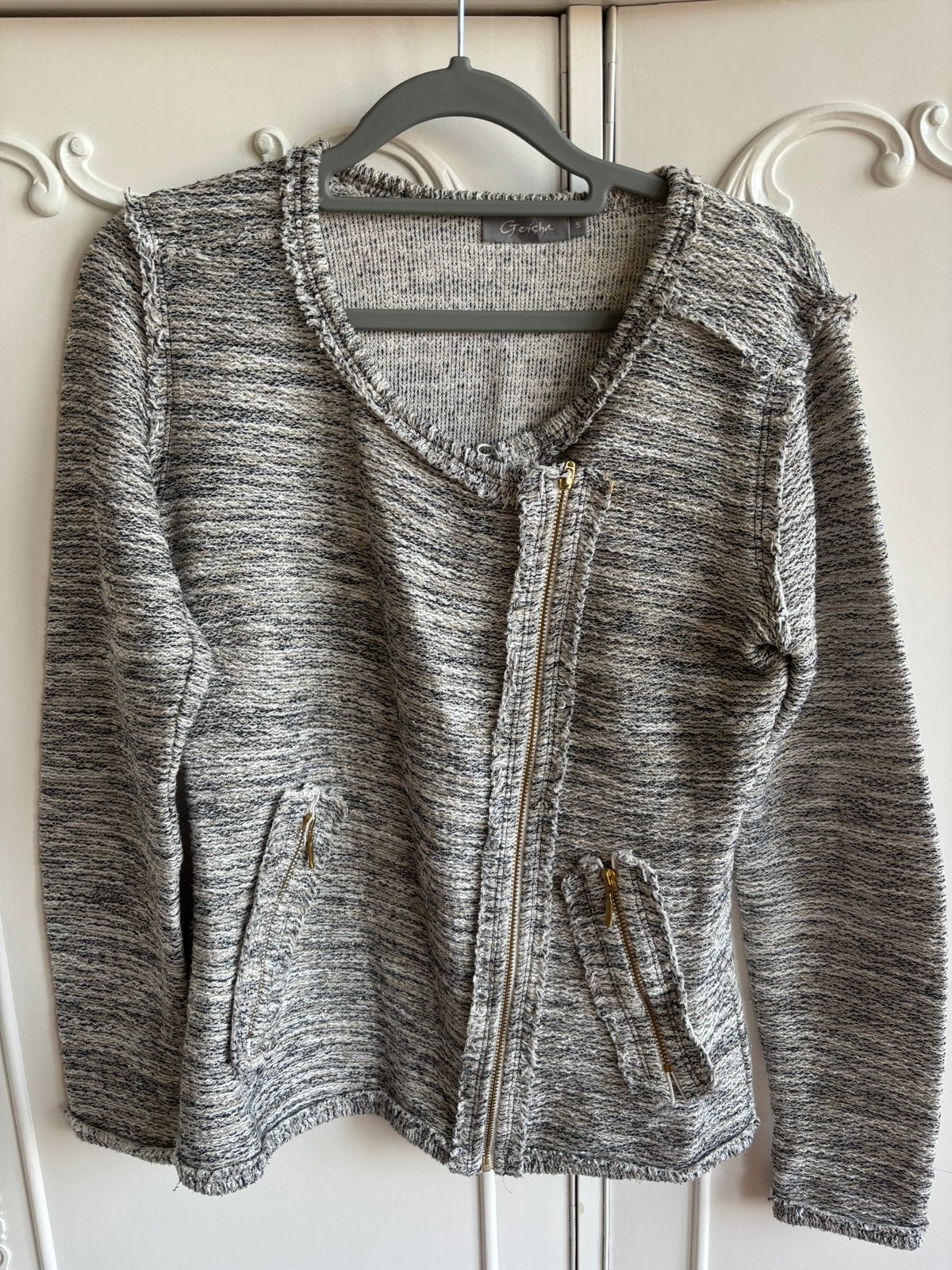 Zgan blauw gemeleerd vest Geisha maat S 36, Ophalen of Verzenden, Zo goed als nieuw, Maat 36 (S), Blauw