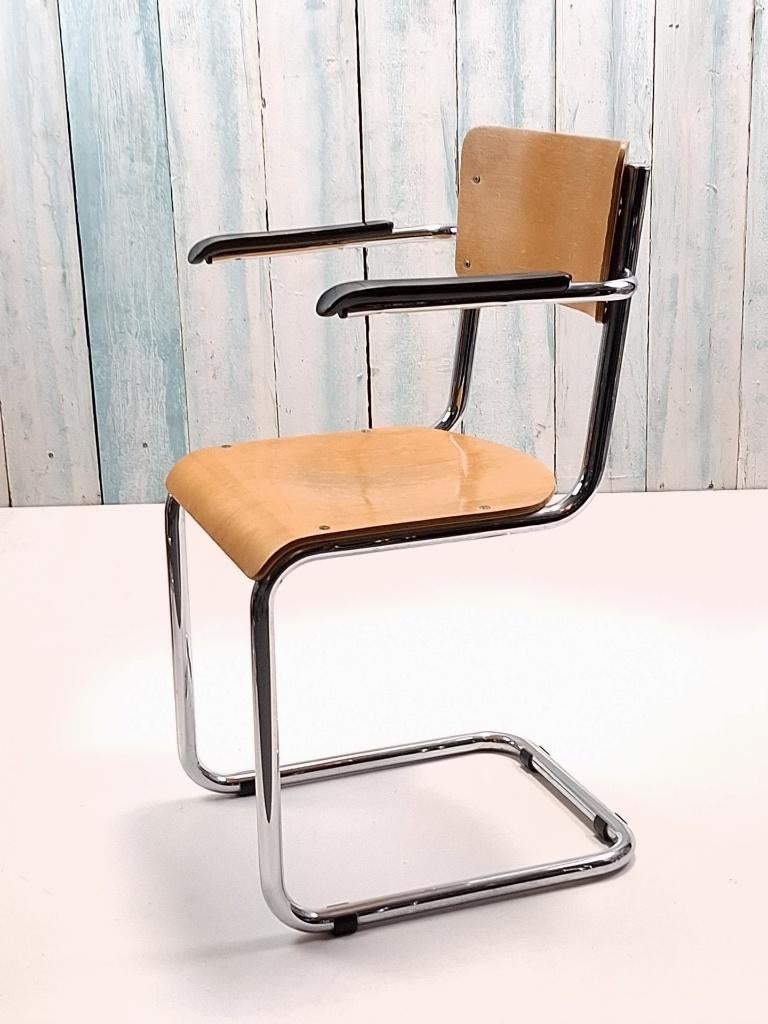 Industriële kapper Vintage kappersstoel met Chrome buis, Ophalen, Gebruikt, Bruin, Gispen