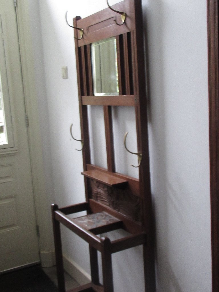 Art Deco staande kapstok eiken (gemerkt H.Pander en zonen), Huis en Inrichting, Ophalen, Gebruikt, Staande kapstok, 150 tot 200 cm
