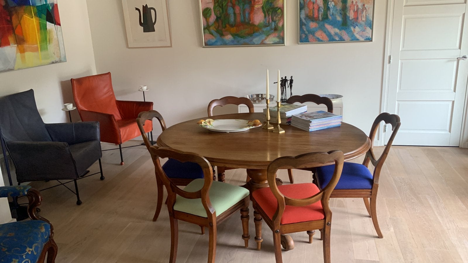 Antieke mahonie houten ovale tafel met 6 stoelen, Antiek en Kunst, Ophalen