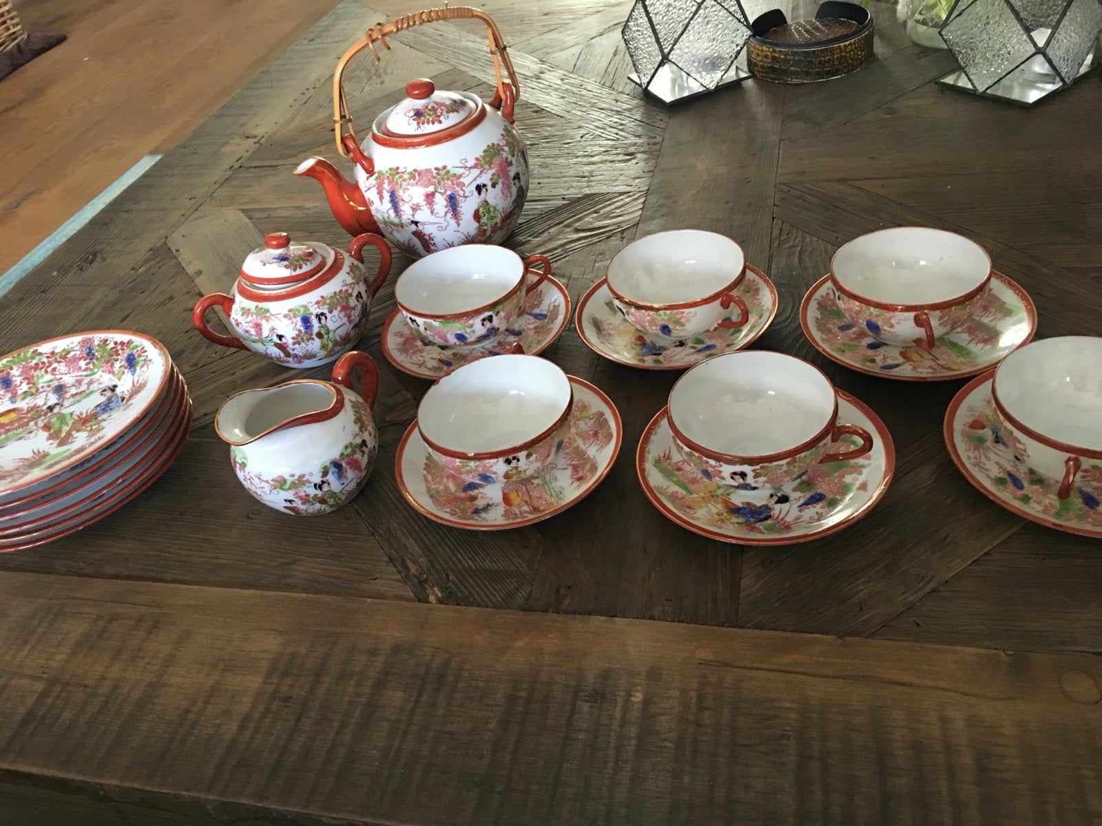Vintage Japans theeservies met Geisha decor, Antiek en Kunst, Ophalen of Verzenden