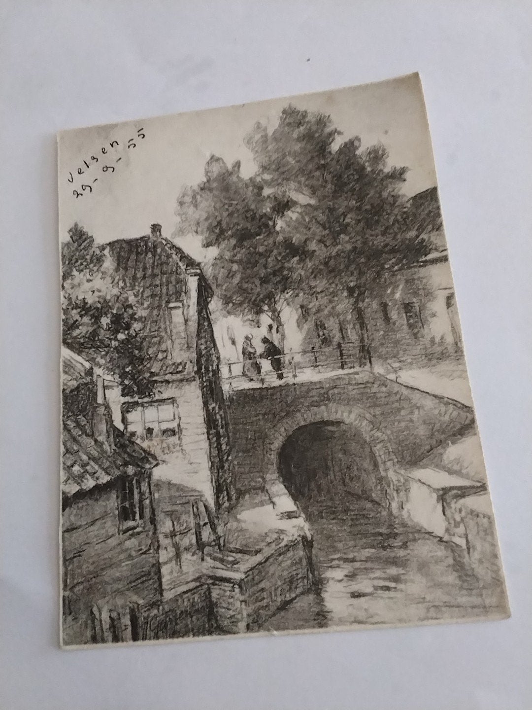 Oude ansichtkaart Velsen 1925 - Potloodtekening, Ophalen of Verzenden, 1920 tot 1940, Noord-Holland