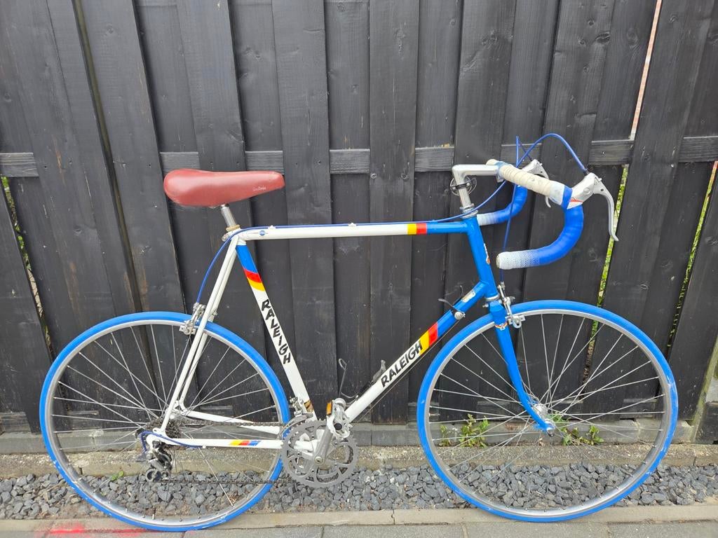Vintage Raleigh racefiets - Blauw/Wit, Fietsen en Brommers, Fietsen | Racefietsen, Ophalen of Verzenden