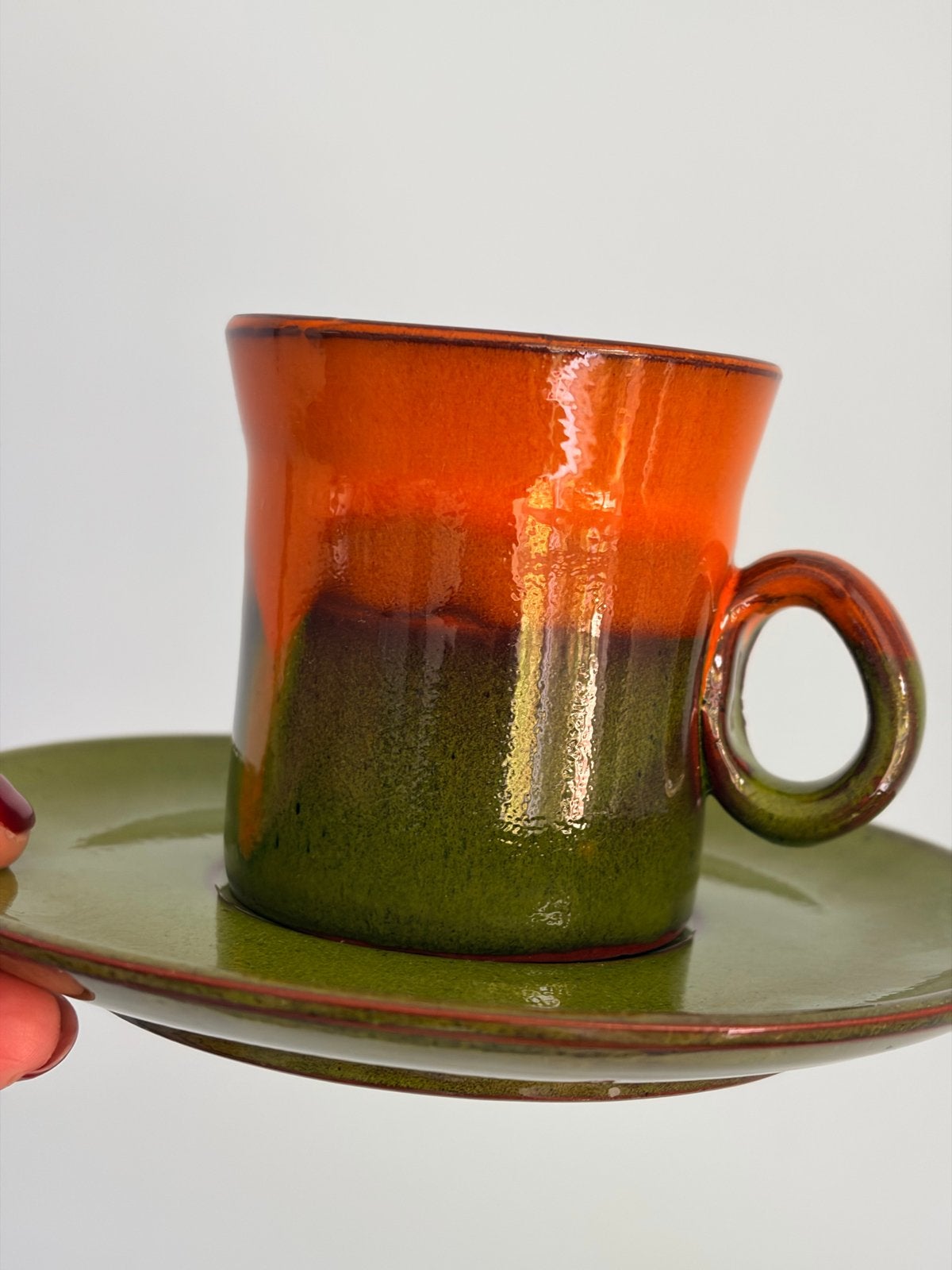 Vintage Lava Kop en Schotel - Groen met Oranje, Ophalen