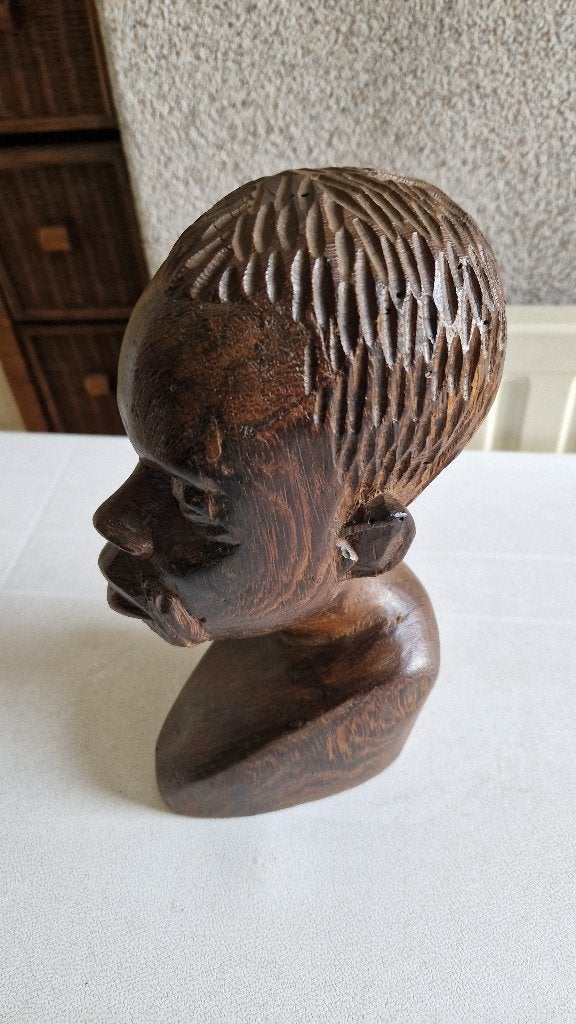 houtsnijwerk beeld hoofd uit afrika, Antiek en Kunst, Ophalen of Verzenden, 20 - 50 cm, Beeld, Hout