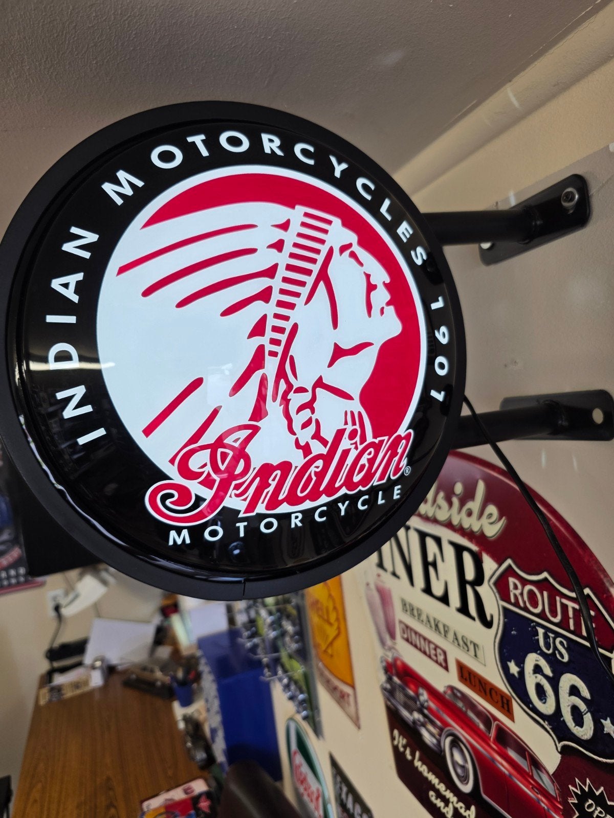 Indian motorcycles lichtbak 2 zijdig met bol glas, Ophalen of Verzenden, Zo goed als nieuw, Lichtbak of (neon) lamp