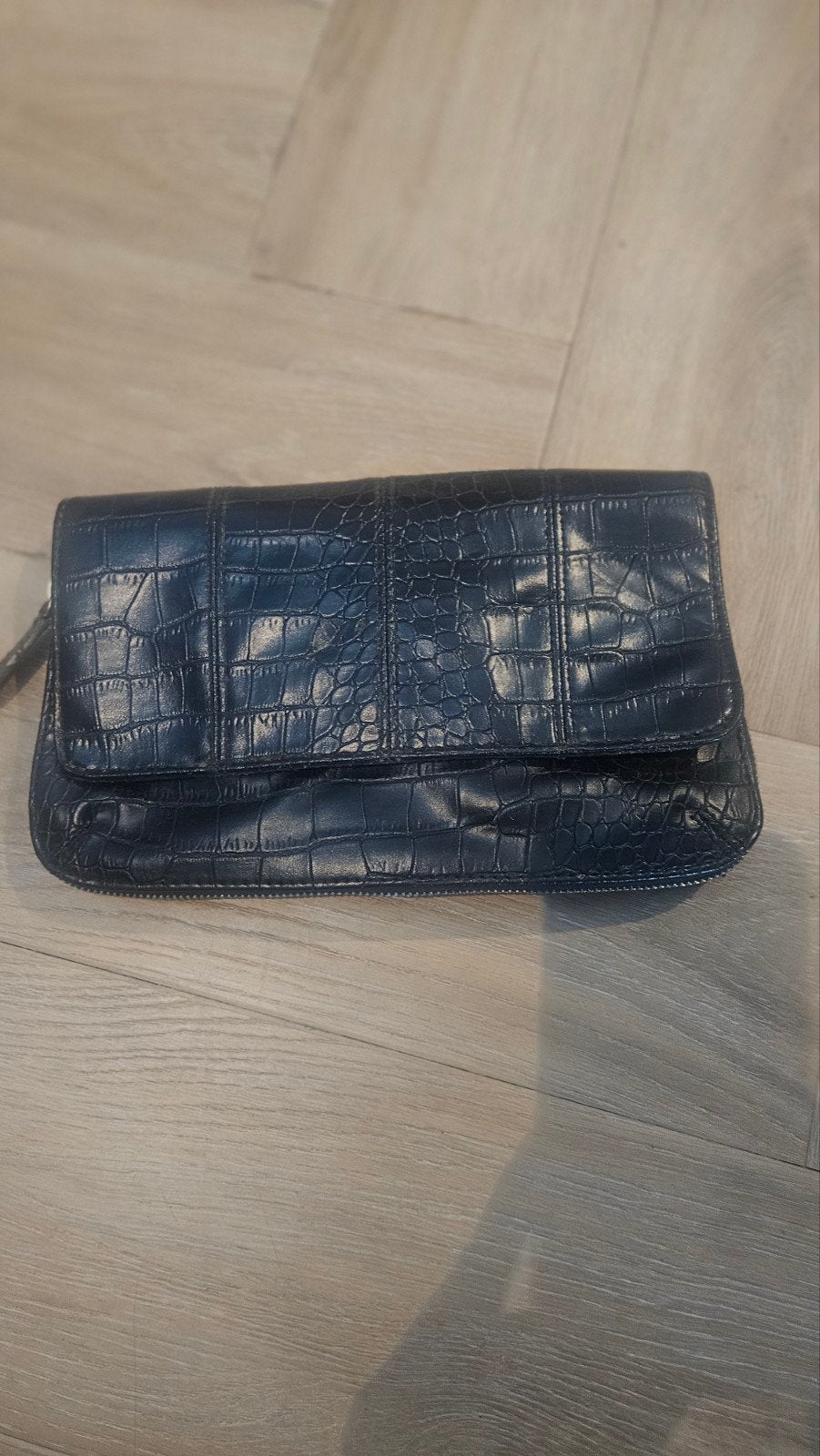 Zwarte clutch met krokodillenprint, Ophalen of Verzenden, Gebruikt, Zwart, Avondtasje