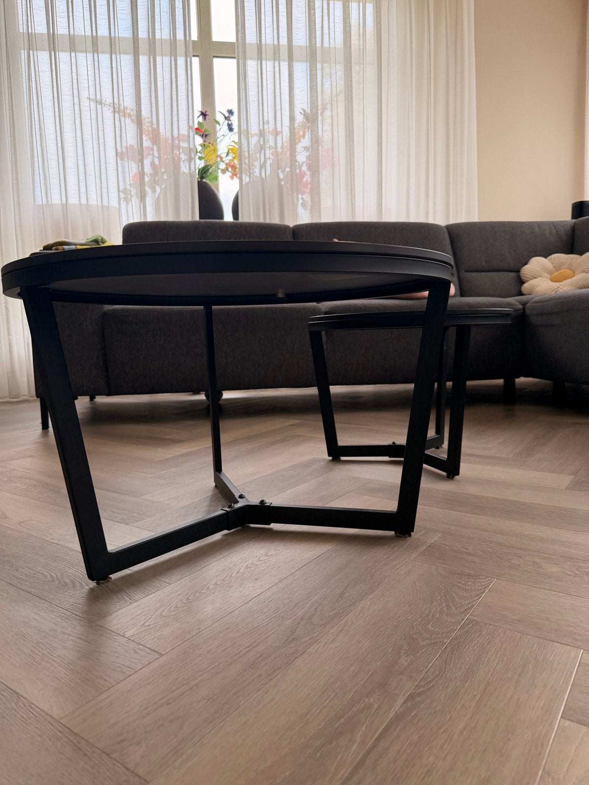 Foto 5 van Set van 2 ronde salontafels - marmerlook zwart/goud