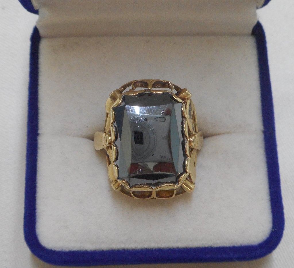 Gouden antieke ring met hematiet maat 18.75 nr.1659, Verzenden, Goud, Ring