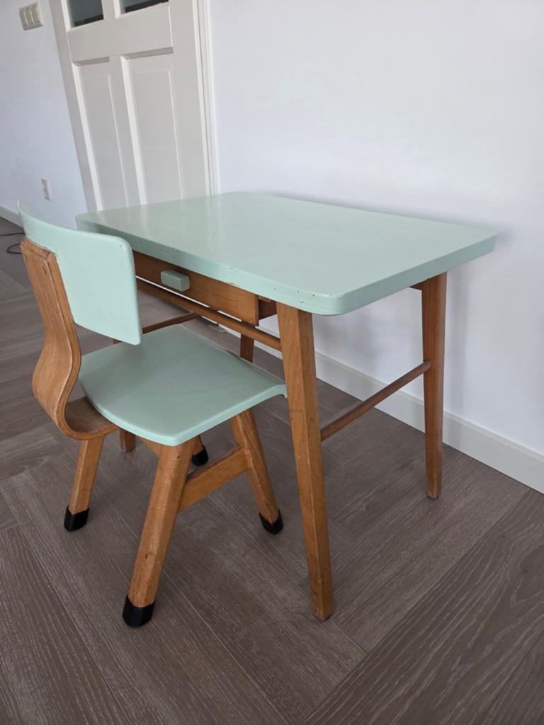 Vintage kinderbureau met lade en stoel, Ophalen, Gebruikt, Tafel(s) en Stoel(en)