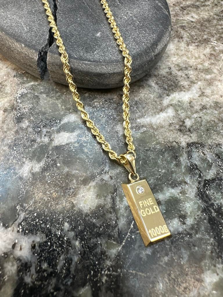 14k Gouden Rope Ketting met Fine Gold Hanger, Ophalen of Verzenden, Nieuw, Goud, Goud