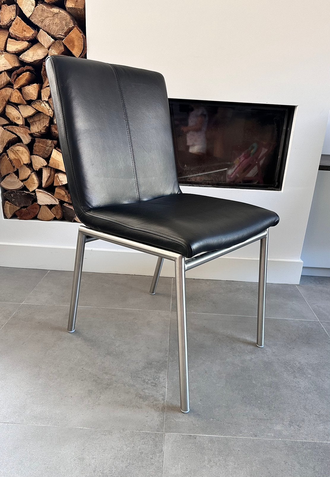 4/6 zwart lederen Henders & Hazel Dafur stoelen rvs frame, Dafur, Zwart, ---, Henders en Hazel