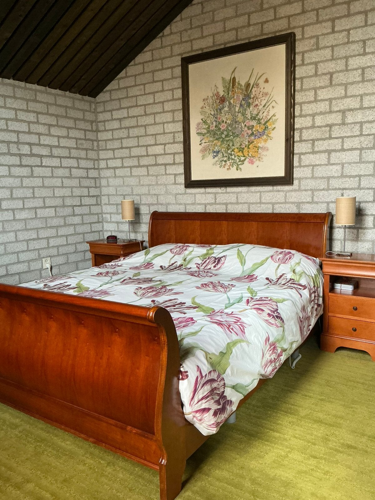 Slaapkamer frans/engels.Sleebed ,Lit-bateau.Kersen.2 pers., Ophalen, Zo goed als nieuw, Tweepersoons, Klassiek, engels, frans