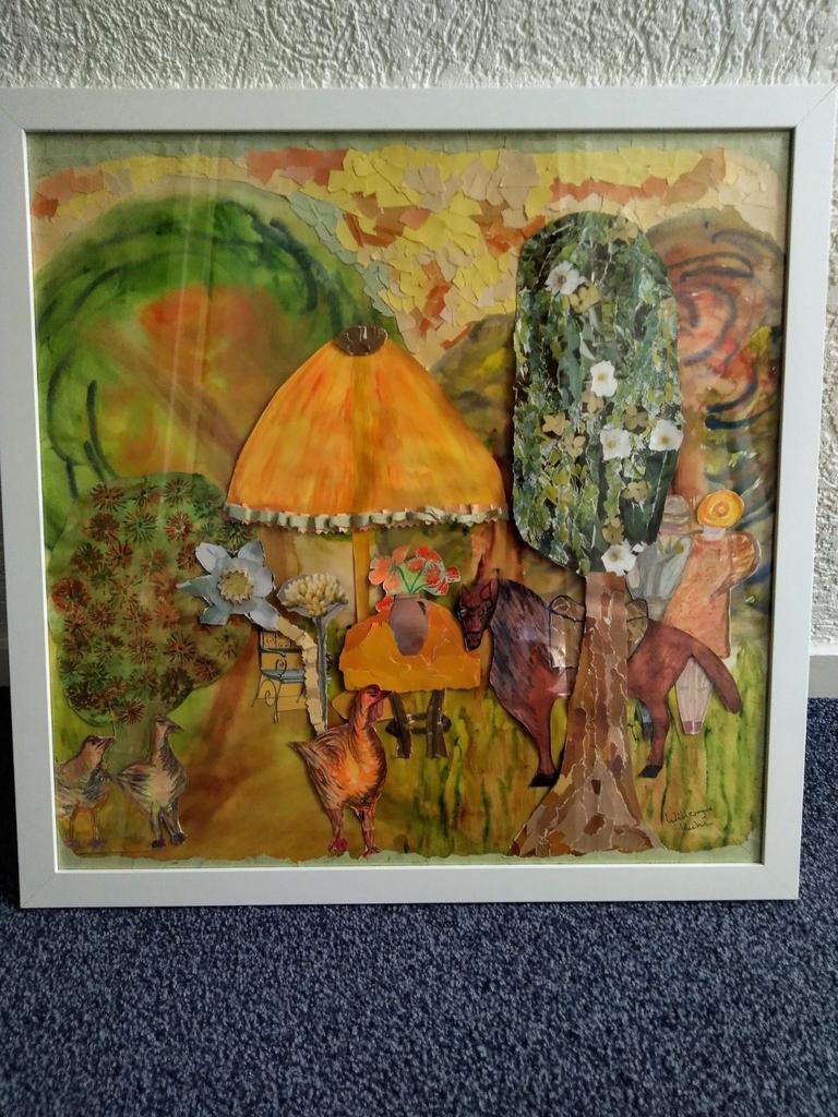 Collage schilderij., Ophalen