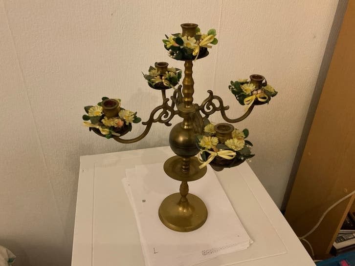 Antieke messing wandkandelaar of tafelkandelaar, Antiek en Kunst, Ophalen of Verzenden, Koper of Brons