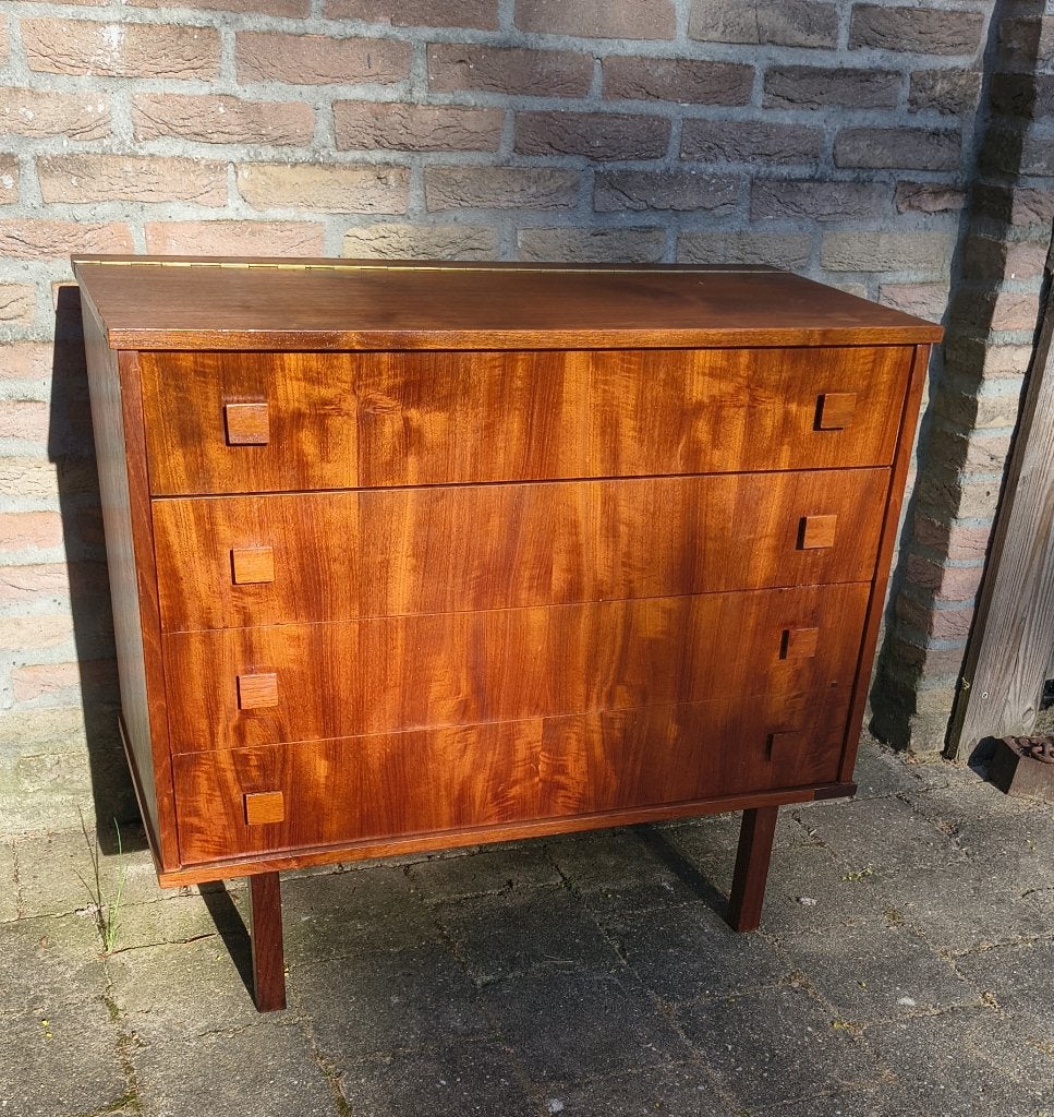 Vintage kaptafel, ladekast met spiegel Zweeds design, Ophalen, Gebruikt, Glas, Vintage