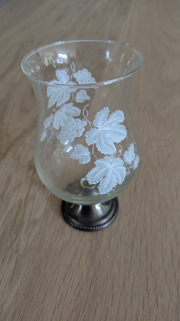 Vintage glazen windlicht met zilveren voet, Ophalen of Verzenden, Gebruikt, Windlicht