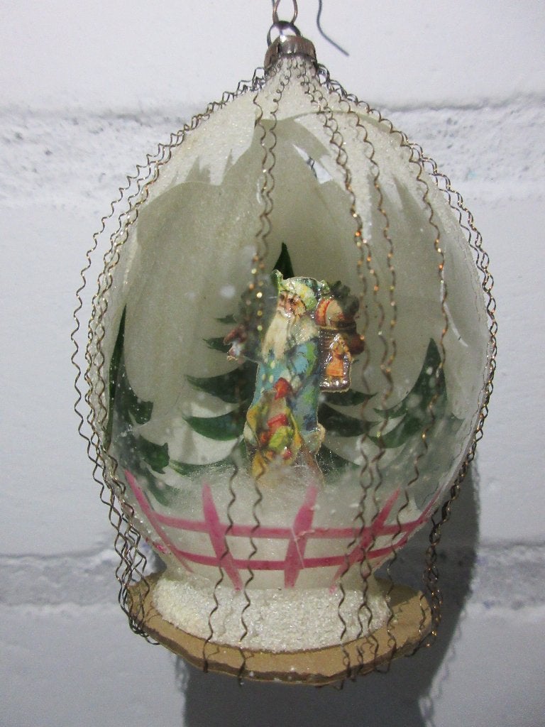 Antieke kerstbal met draad diorama kerstman, Diversen, Ophalen of Verzenden, Gebruikt