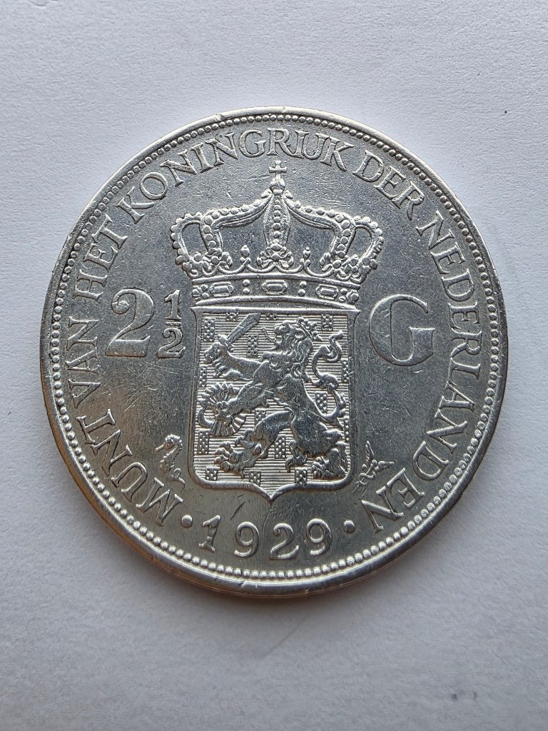 2.5 gulden 1929 / Rijksdaalder 1929, Zilver, Ophalen of Verzenden, Koningin Wilhelmina, Losse munt