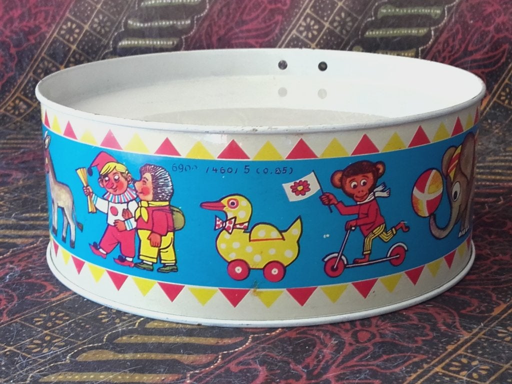 Trommel van blik oud vintage speelgoed uit Duitsland 16,3 cm, Antiek en Kunst, Antiek | Speelgoed, Ophalen of Verzenden
