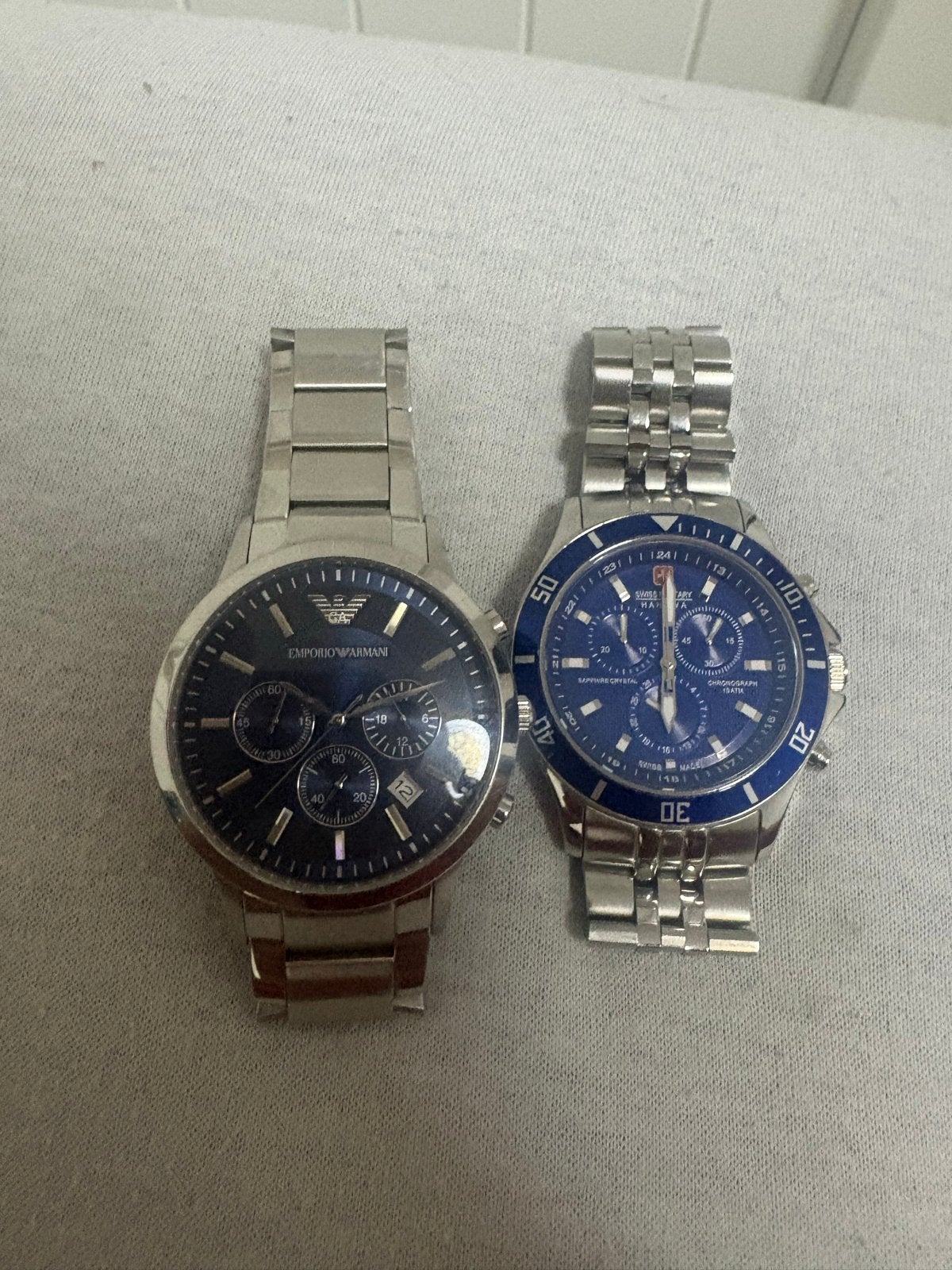 Twee stijlvolle herenhorloges: Emporio Armani en Military Ha, Sieraden, Tassen en Uiterlijk, Overige merken, Gebruikt, Staal, Polshorloge