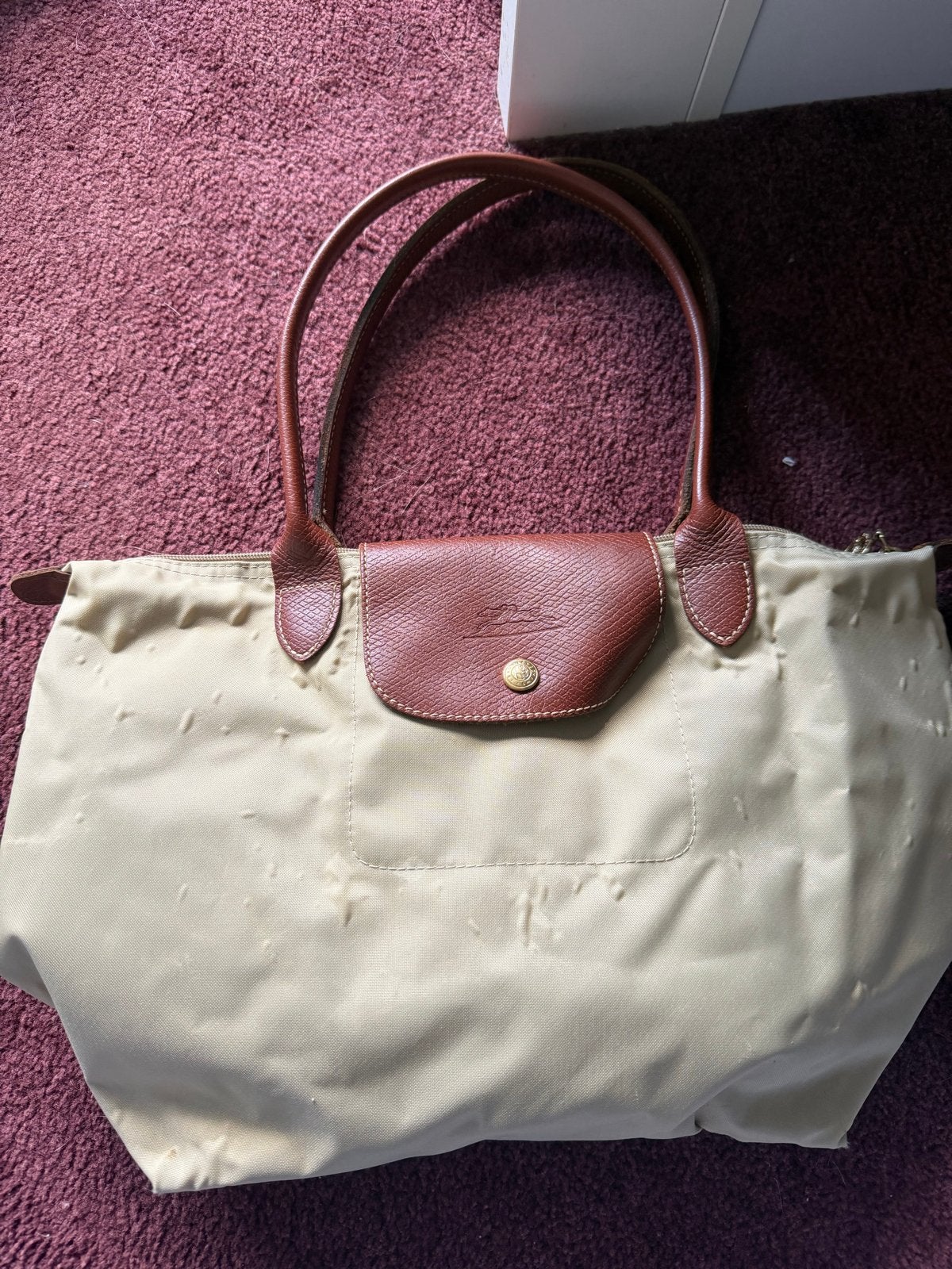 Longchamp Le Pliage Shopper Tas - Beige/Bruin Maat S, Ophalen of Verzenden, Gebruikt, Beige, Shopper